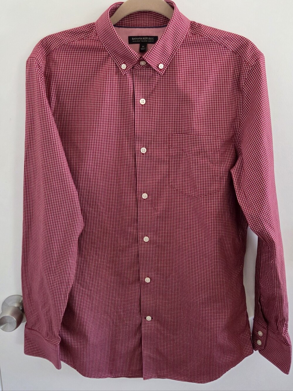 Banana Republic Non-Iron Tailored Slim Fit Red Gingham Shirt Medium